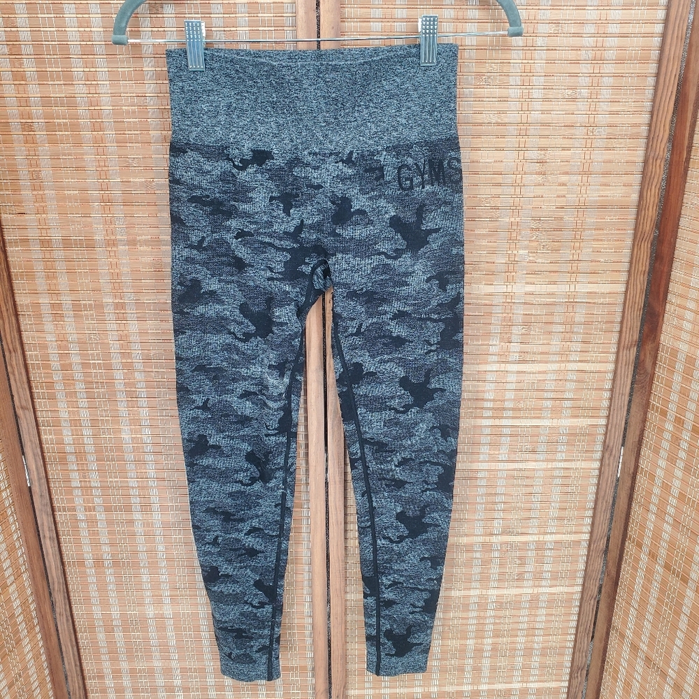 ♧ Gymshark Adapt Black and Gray Jacquard Camo Seamless Leggings Size Small